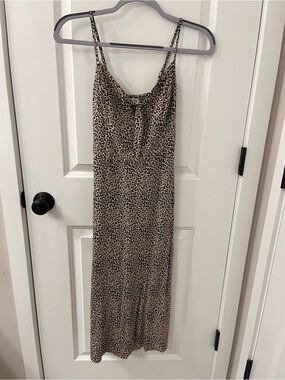 Hollister Beige and Black Leopard midi Slip Dress